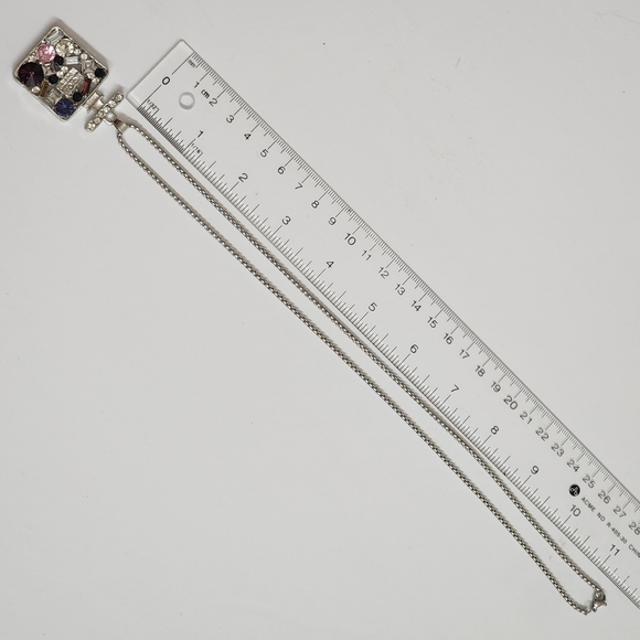 Chic Multicolour Rhinestones Pendant Statement Silver Tone Necklace - Picture 8 of 10